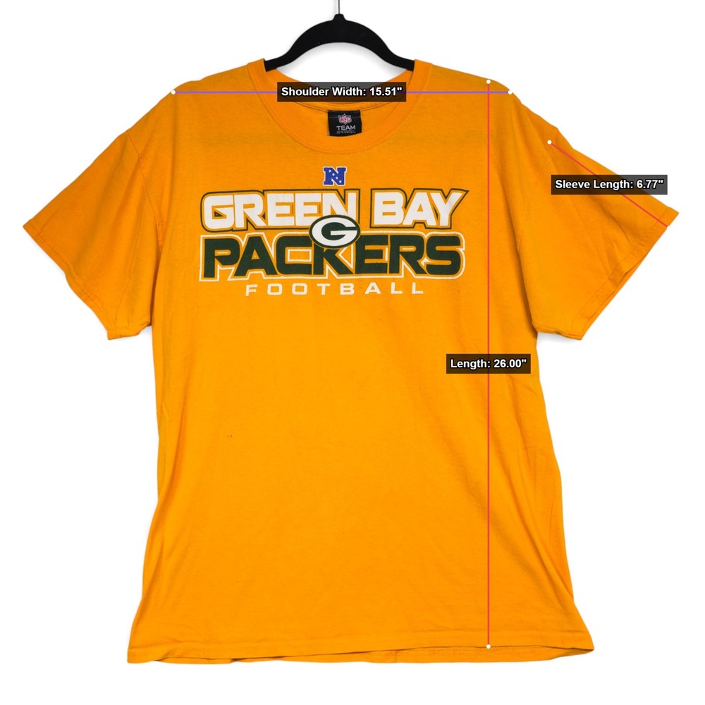 Green Bay Packers NFL Team Apparel Football T Shirt Men's Large Yellow - Picture 5 of 5